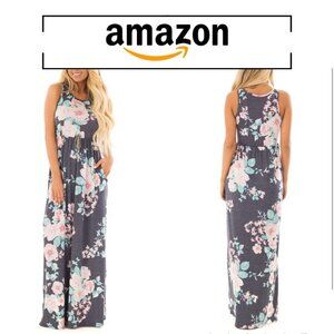Amazon Floral Maxi Dress - Gray and Pink